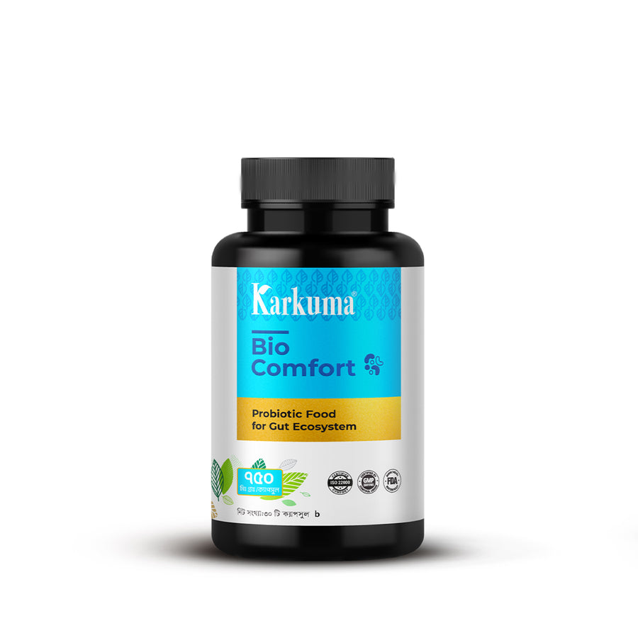 Karkuma Bio Comfort probiotic supplement bottle on a white background